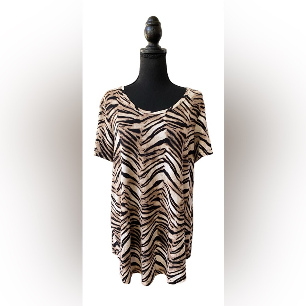 JM Collection: Brown, Tan and Black Animal Print Blouse